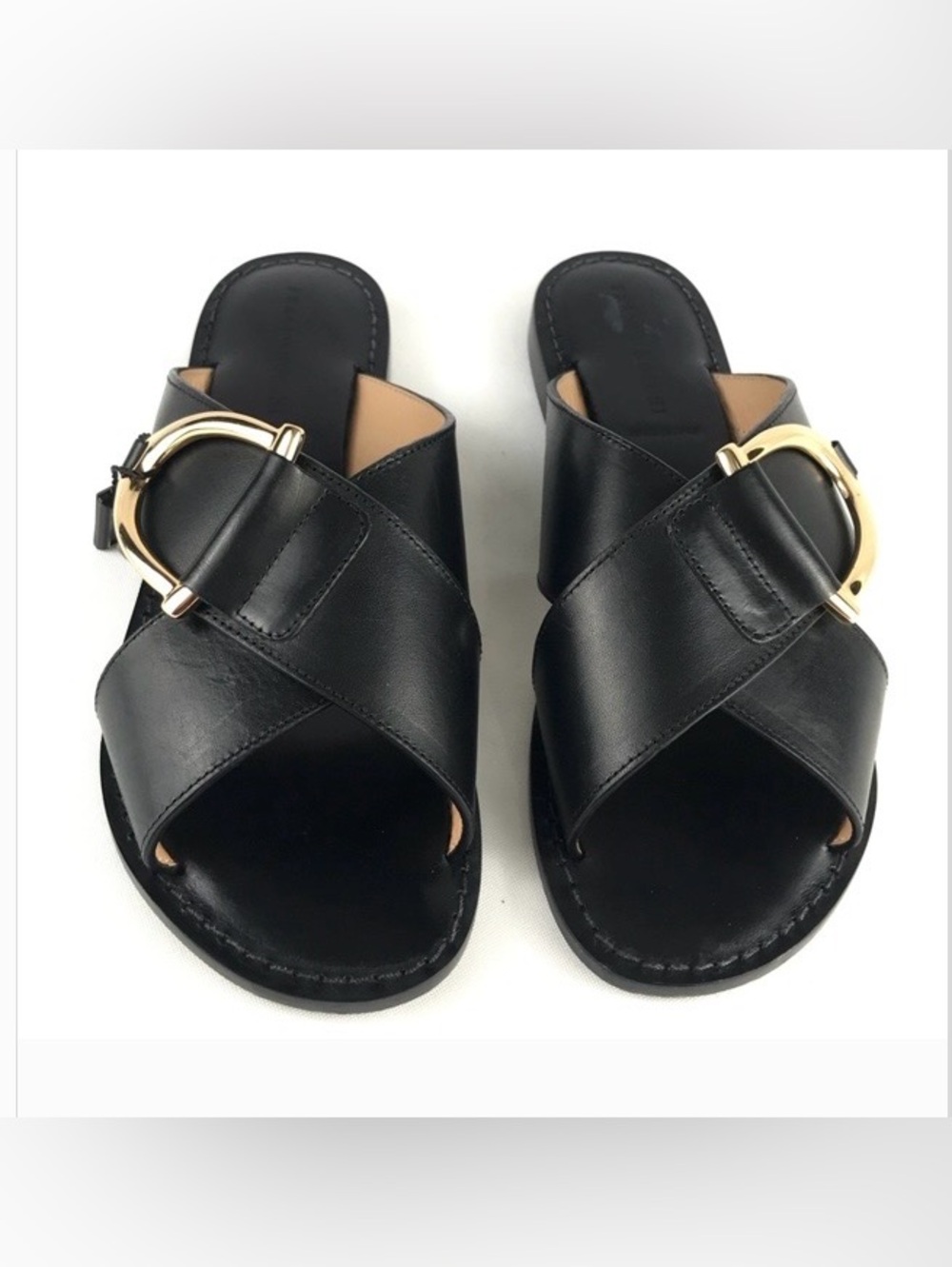 Franco Boschi Black Leather Slide Sandals